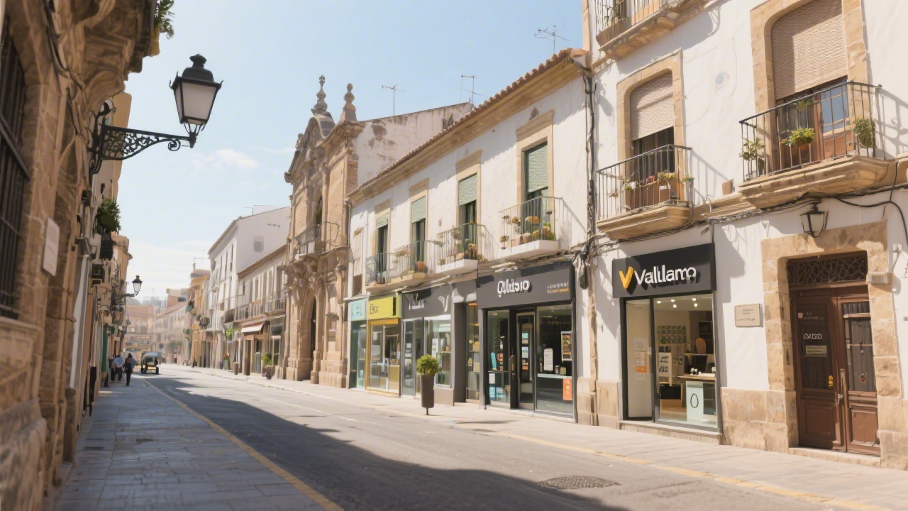 Street in Valladolid with a mix of historic buildings and modern storefronts, representing the local context where small businesses connect with their audience.